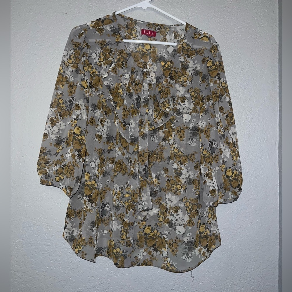 Elle Women's Floral Top Gray Yellow